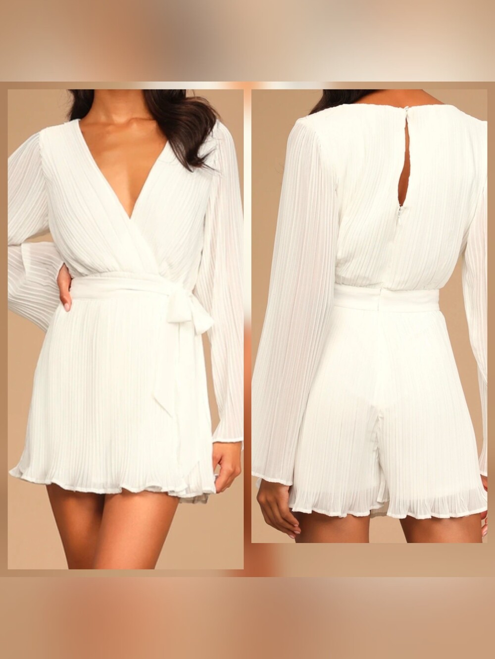 Lulus Embrace Your Beauty Ivory Pleated Long Sleeve Skort Romper - Small - NEW!!